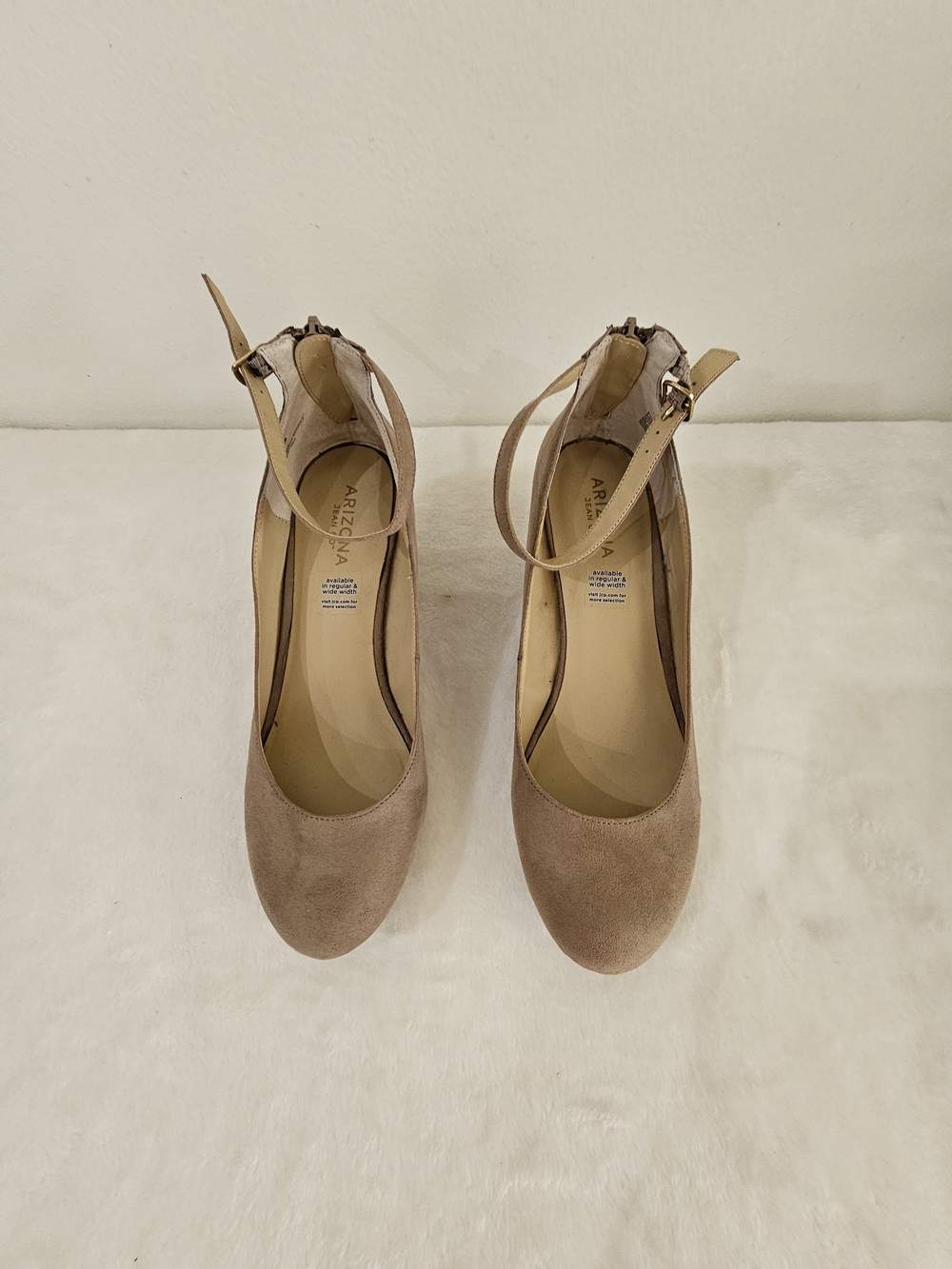 Arizona Jean Company Beige Suede Ankle-Strap Pumps